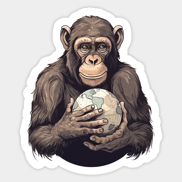 Earth Day, Earth Month and Everyday... A young cute ape holding the world in his hands with care. Sticker by ORENOB